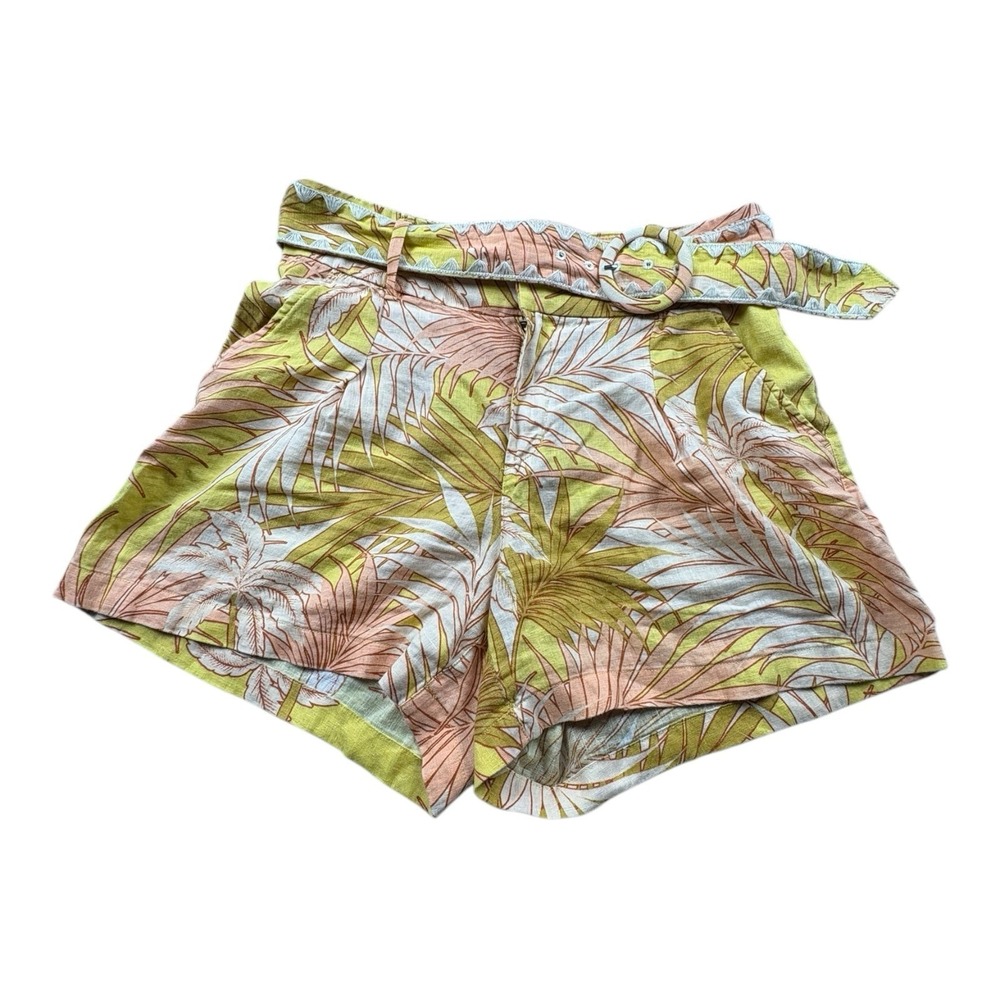 Tahari Linen Belted Tropical Print Shorts Women's Size 6 High Waist Summer